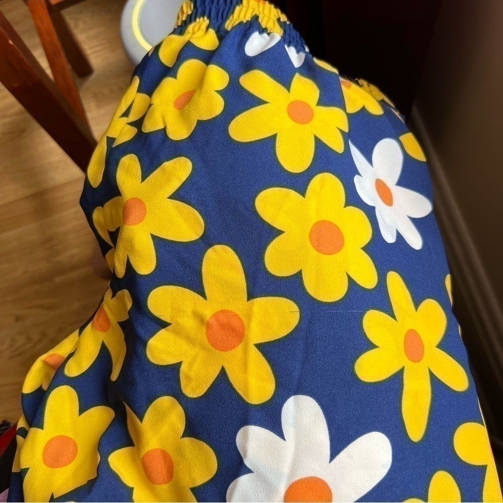 Modcloth: Navy, Yellow, Orange and White Daisy Classic Calls Back Wide-Leg Pants - Picture 8 of 13